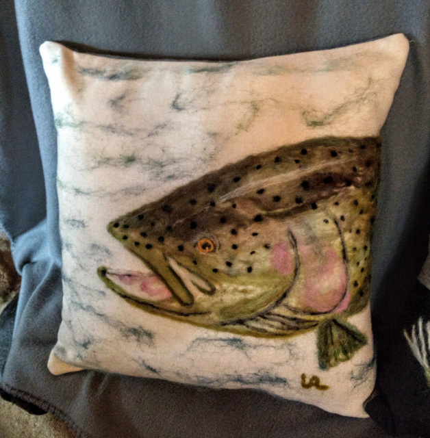 Steelhead felted pillow